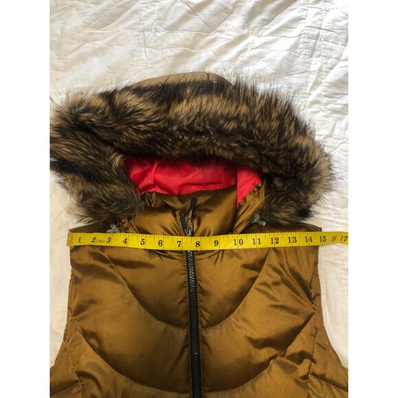Eddie Bauer Puffer Vest with Faux Fur Trim Metallic Gold Bronze Size M - Picture 11 of 13